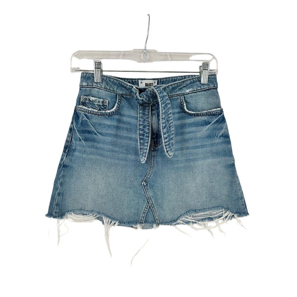 Paige Distressed Denim Mini Skirt with Womens Size 25 XS/S Hippie Boho Edgy